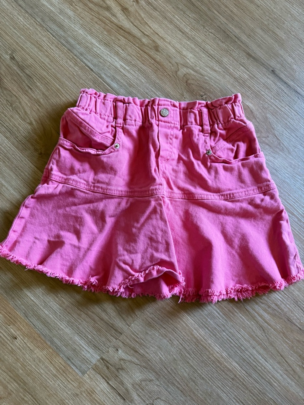 Mayoral Pink Denim Skort with Frayed Hemline